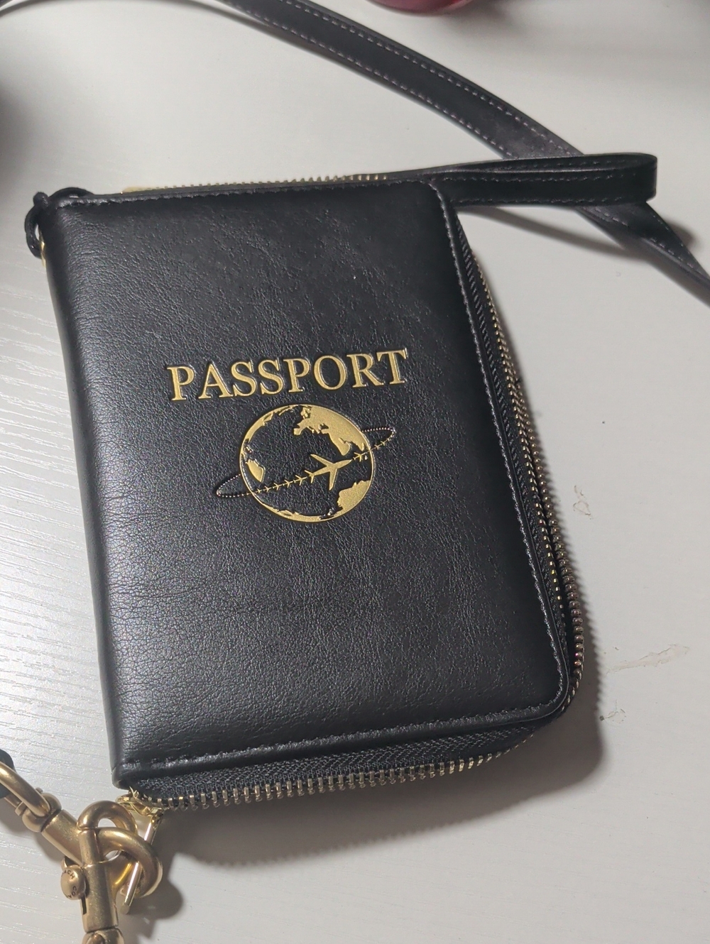 Men's Black Travel Passport Pouch with Gold Accent